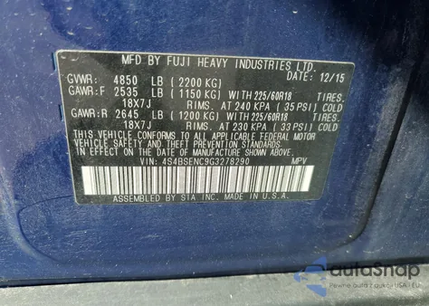 2016 Subaru Outback 3.6R Limited из США, поврежденный, VIN 4S4BSENC9G3278290